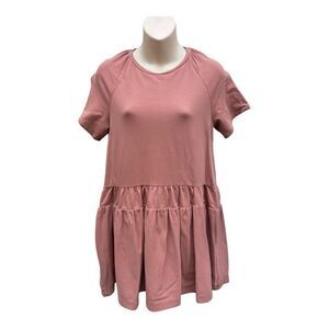 Zara Short Raglan Sleeve Tiered Dress Size 13-14 For Girls Dusty Rose